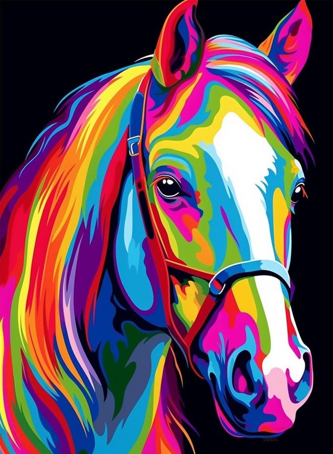 مجموعة الرسم بالأرقام من ماوماومي، مجموعة رسم أكريليك يمكنك صنعها بنفسك، مناسبة للأطفال والكبار المبتدئين - 16 بوصة عرض × 20 بوصة طول، بنمط رأس حصان ملون - Image 1